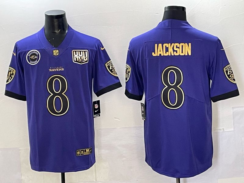 Men Baltimore Ravens #8 Jackson Purple gold Nike Limited NFL 2025 Jersey style 02->baltimore ravens->NFL Jersey